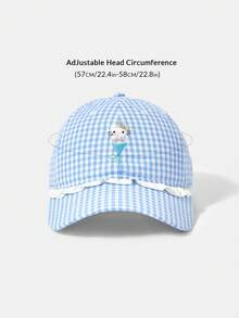 HELLO KITTY AND FRIENDS | SHEIN A Lady, Cute, Embroidered, Lace, Plaid Baseball Cap, Daily Outings - Blue - View 6