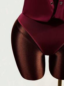BamGleam 2026 Spring/Summer New Sexy Deep Draped Neck Cowl Neck Eyelet Knot Elastic Knit Bodysuit For Party And Date - Burgundy - View 6