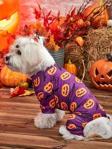 PETSIN 1 PC Halloween Purple/Black And White Pumpkin & Bat Pet Four-Legged Suit - Multicolor - View 5