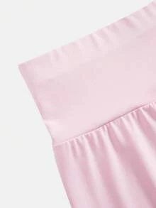 SHEIN 青少年女孩粉色針織小立領拉鍊開襟衫，收腰修身長袖短褲兩件套，Play Boy 風格運動健身夏季套裝 - 粉色 - 查看 8