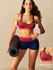 VARSIVA Conjunto Esportivo Feminino com Top Ultra Curto Decote Halter e Costas Abertas e Shorts - Multicolorido - Visão 3