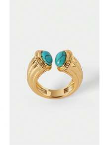 Noxbound 18K Gold Ring Niche Personalized Ring - Gold-Turquoise - View 4