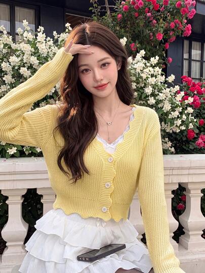 SHEIN MOD レディース 無地 シングルブレスト カジュアル 万能 デイリー 長袖カーディガン