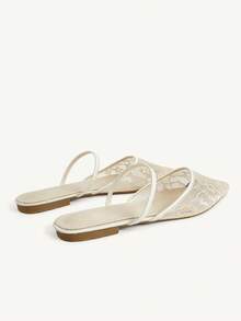 CUCCOO CHICEST French Gentle Style Mesh Yarn Closed Toe Slippers, Low Vamp Flat Bottom Wear Shoes, Elegant Versatile Commuting Slouchy Shoes Fall Shoes - Champagne - View 4