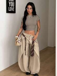 Coolane Women's Summer Streetwear Casual Country Concert Sexy Chic Stretchy White And Brown Striped Backless Tops Club Club Night Night Out - Brown - View 5