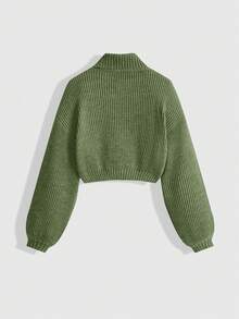 ROMWE Mid-Neck Long Sleeve Basic Casual Pullover Sweater - Army Green - View 2
