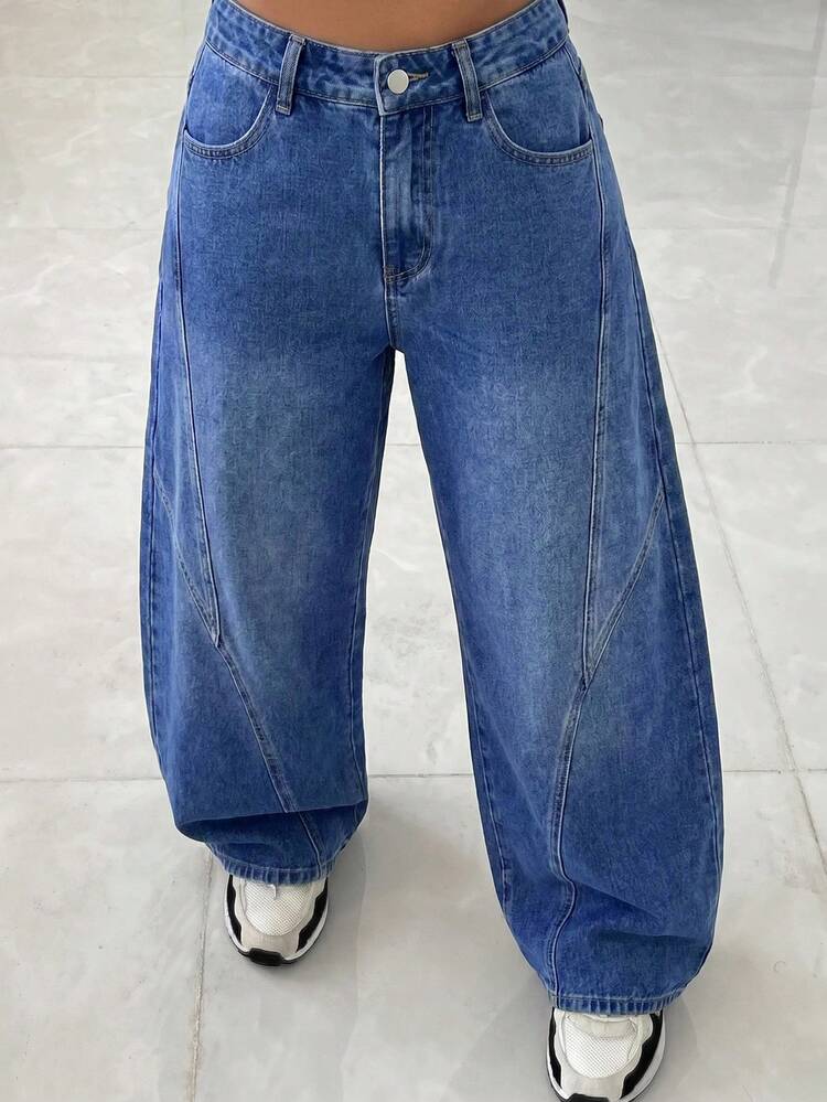 StreetHx Women's Digital Pattern Pocket Wide Leg Loose Casual Denim Jeans - Light Wash - View 8