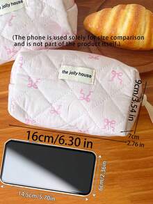 1pc Pink Ribbon Pattern Cosmetic Pouch – Fashionable Travel Organizer For Girls, Large Capacity Multi-Function Storage For Lipstick, Period Products, Coins, Keys, Hair Clips, Hair Ties, Cute Portable Makeup Bag - Pink - View 4