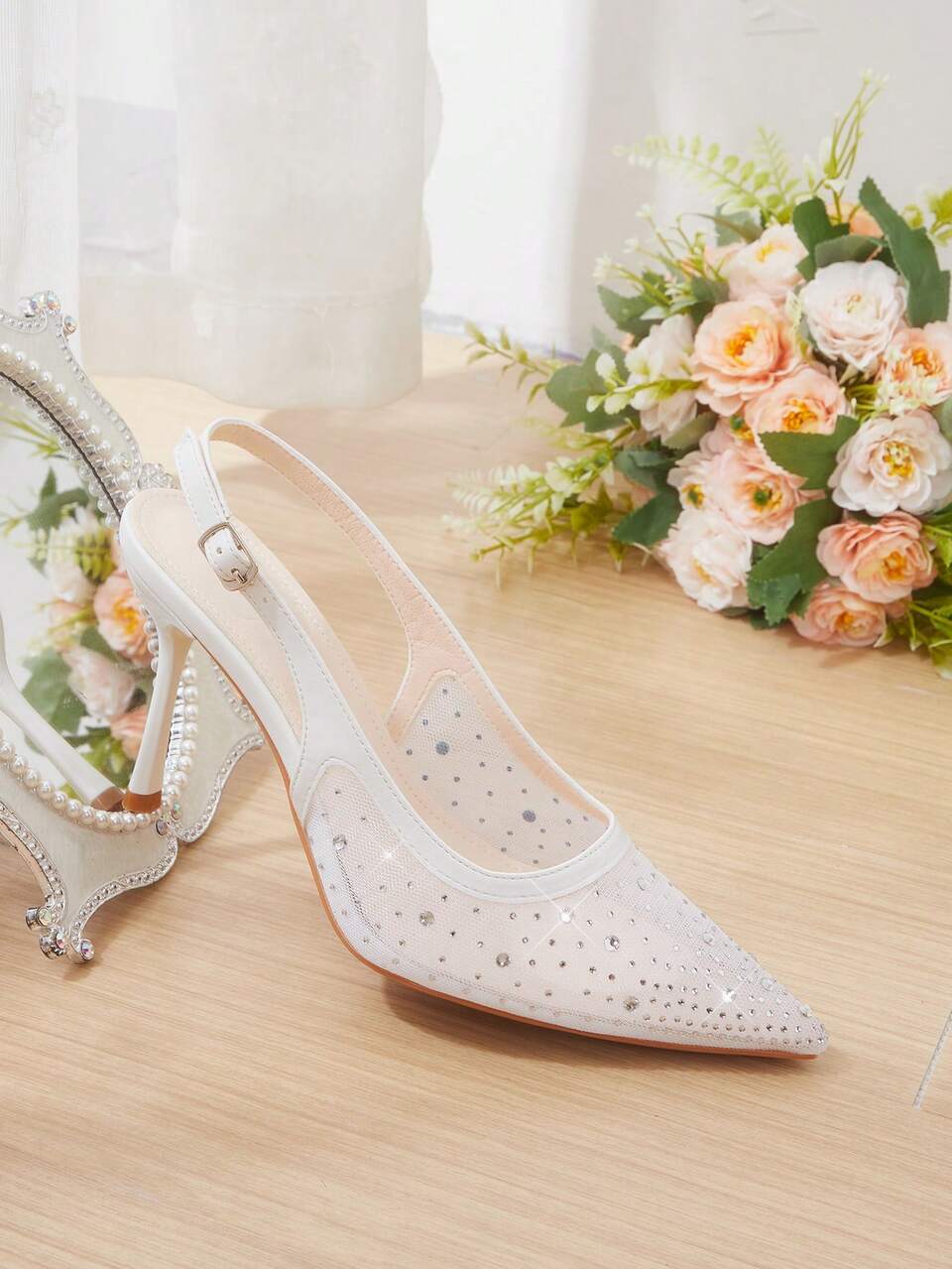 CUCCOO HITCHD Women's New Pointed Ankle With White Rhinestone Thin Heel Fashionable Wear Sexy Style Dating High Heel Sandals