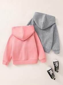 SHEIN 最便宜女童買1送1，2件/組，女童純色連帽寬鬆休閒衛衣，度假風，休閒學院風，適合秋冬，日常休閒穿著，校園穿著，聖誕節，女童冬季服飾，聖誕套裝，派對套裝，日常校園穿著 - 粉色 - 查看 8