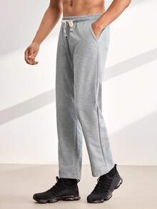 Driftmere Men's Drawstring Waist Loose Wide Leg Casual Sweatpants, Autumn/Winter Spring Sports Fall - Light Grey - View 3