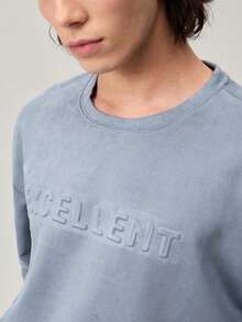 Oversized Men's Letter Embossed Drop Shoulder T-Shirt, Fall - Dusty Blue - View 8