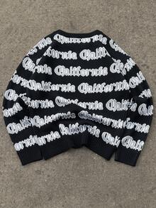 Manfinity Roughcore Sweater Lengan Panjang Leher Bulat Jacquard Serbaguna untuk Pria, Cocok untuk Pakaian Sehari-hari, Liburan, Musim Dingin, Gaya Jalanan, Kumpul Bersama Teman, Hadiah untuk Pacar, Gaya Y2K - Hitam - View 3