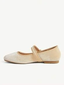 CUCCOO CHICEST Spring And Summer New Multi-Color Velvet Square Toe Mary Jane Shoes, Buckle Strap Flat Ballet Shoes, French Retro Style, Daily Commute - Beige - View 6