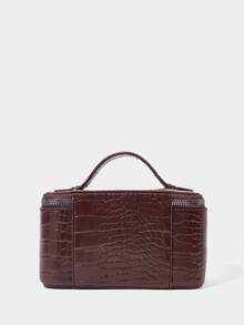 SHECARRY Ladies Fashionable Elegant Simple Brown Crocodile Pattern PU Handbag, For Daily Dating Party Afternoon Tea - 咖啡色1 - 查看 4