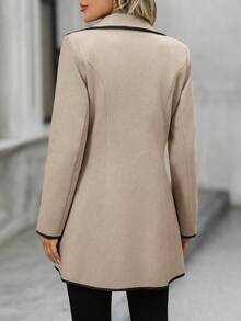 EMERY ROSE Women's Autumn/Winter Fashion Contrast Trim Overcoat - Khaki - View 9