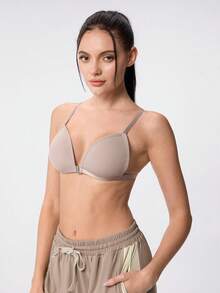 Loungeista Grey Front-Closure Wireless Bra With Fixed Padding, Detachable Shoulder Straps, Multiple Wearing Styles: Camisole, Cross-Back, And Tank Top - Grey - View 3