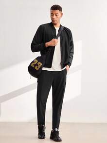 Driftmere Men's Outdoor Sports Jacket Casual Baseball Jacket Solid Color Zipper Baseball Collar Jacket, Comfortable Versatile Top, Husband, Father Black - Black - View 4