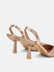 CUCCOO HITCHD Ladies Pointed Rose Gold Pulled High Heel Sandals Dinner Wedding Shoes - Rose Gold - View 6