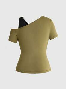 ROMWE Grunge Punk Plus Size Dark Punk 2 In 1 Fitted Distressed Ripped Edge T-Shirt - Green - View 2