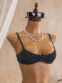 Swim Mod Springbreak Women's 2-Piece Bikini Set, Ditsy Floral Multi-Color Random Print, Ruffle Shoulder Straps, Sexy Fashion Beachwear - Black - View 6