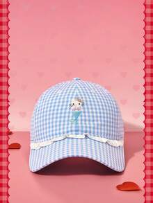 HELLO KITTY AND FRIENDS | SHEIN A Lady, Cute, Embroidered, Lace, Plaid Baseball Cap, Daily Outings - Blue - View 1
