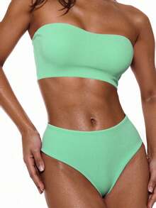 Swim Basics Summer Beach Women's Bikini Set With Solid Color, Back Strappy Details - Mint Green - View 1
