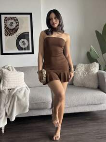 leahseptember Women's Solid Color Fitted Backless Mini Dress,Party Party Night Dresses For Women,Christmas Party Dress Coffee Brown Summer Elegant - Coffee - View 6