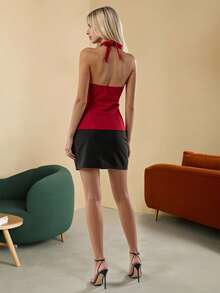 Glamine Women's New Year Hot-Selling Vintage Solid Color V-Neck Elegant Commute Sleeveless Vest With Faux Pockets Versatile Blazer - Burgundy - View 2