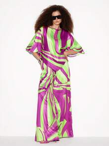 SHEIN Zanirela Women's Fashion Colorblock Print Asymmetrical Hem Top - Purple - View 4