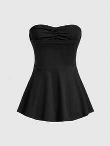ROMWE Kawaii Musical Note Print Bandeau Top - Black - View 2