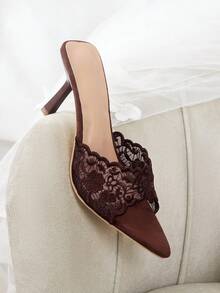 CUCCOO HITCHD 女款刺繡蕾絲尖頭細高跟涼鞋 夏季鞋 - 棕色 - 查看 2