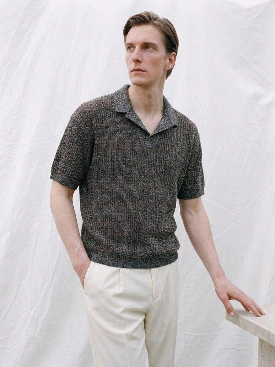 Manfinity CityGents 男士時尚百搭 Polo 領短袖針織上衣 - 深灰色 - 查看 1