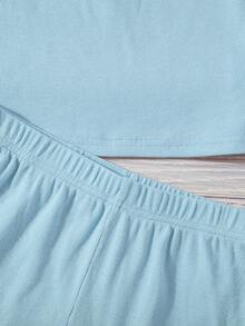 SHEIN Sparklyn 2 قطعة/مجموعة ملابس كاجوال للفتيات المراهقات، توب بدون أكمام وشورتات محبوكة متعددة الألوان - الأزرق - مشاهدة 6