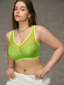 Esseday Wireless No-Padding Curve Bralette Minimalism Plus Size Wire-Free Bra Apple Color - Green - View 3