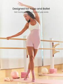 GLOWMODE 1 Pair Soft Cotton Breathable Mesh Strappy Lace-Up Ribbed Grip Socks Barre Ballet Pilates Studio Dance Daily Casual - Dusty Rose - View 5