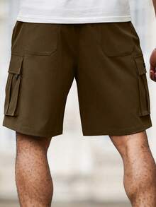 Manfinity Homme Plus Size Men's Casual Cargo Shorts With Pockets, Versatile For Daily Wear And Travel - Mocha Brown - View 2