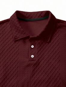 Manfinity Homme 男士大尺碼不對稱提花落肩休閒短袖 Polo 衫，適合日常穿著、度假，送給丈夫/男友的禮物 - 酒紅色 - 查看 6