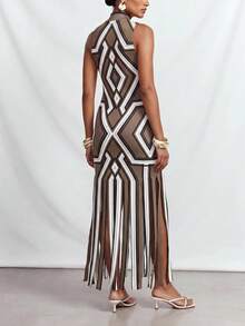Zivah Women's Vacation Geometric Print Tassel Hem Dress - Brown - View 3