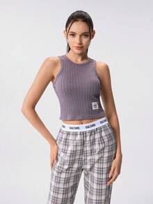 Loungeista 女士凹纹条纹设计睡衣套装 睡衣套装 - 深灰色 - 查看 6
