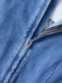 GlowEve Women's Floral Embroidered Pattern Pleated Casual Party Denim Dress - Blue - View 5
