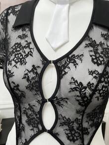Spicy Aura Sexy Series Lace Sheer Cutout Plus Size Lingerie Costume 3pcs Set - Multicolor - View 5