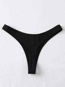 Swim Basics Summer Beach High Cut Thong Bikini Panty - Black - View 6