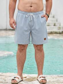 Mercer Haus Plus Size Men's Summer Drawstring Waist Striped Pocket Casual Shorts - Baby Blue - View 1