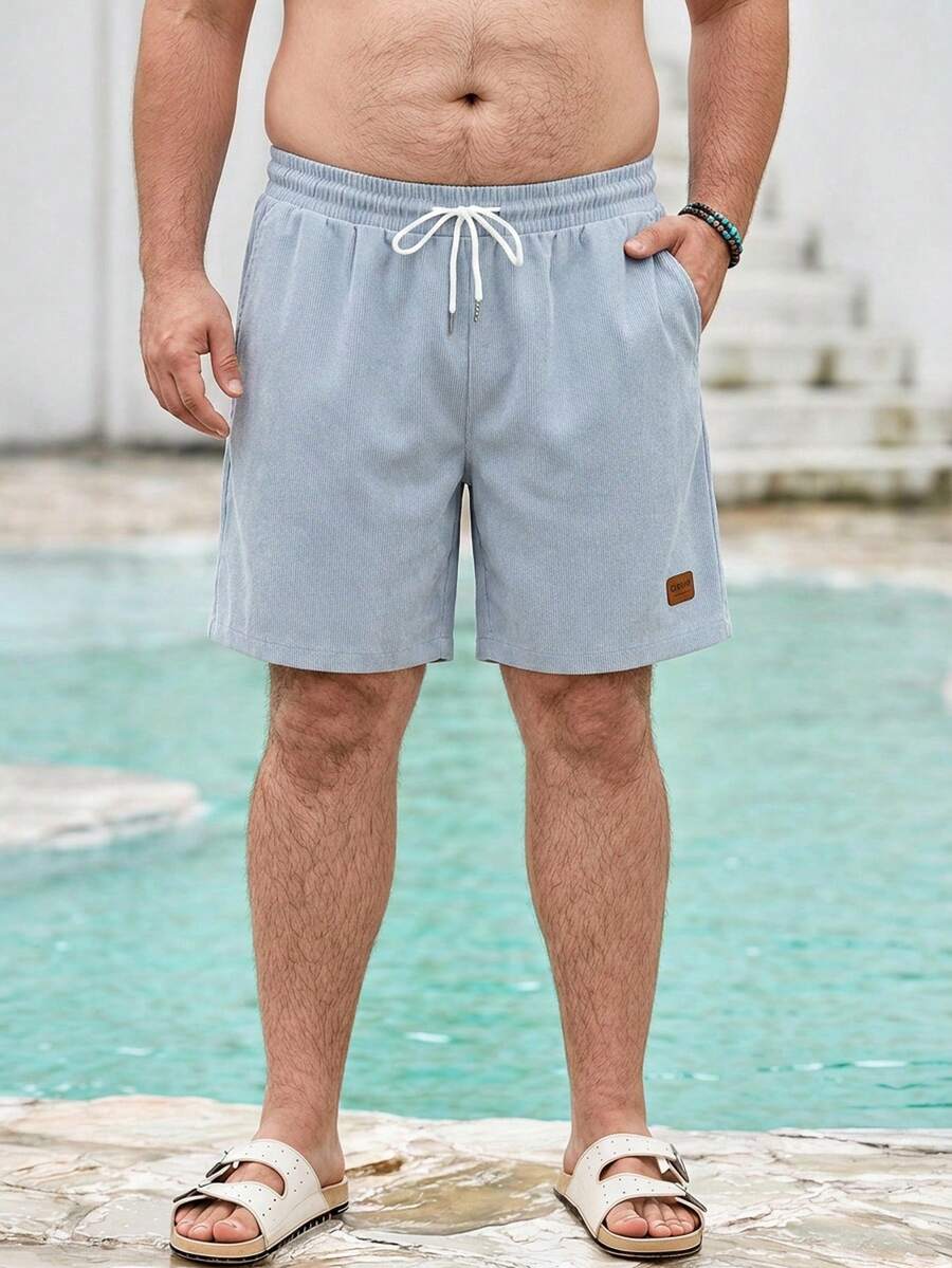 Mercer Haus Plus Size Men's Summer Drawstring Waist Striped Pocket Casual Shorts - Baby Blue - View 1