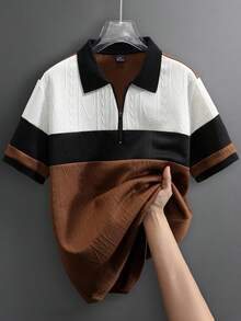 Manfinity Homme 男士春夏新款撞色Polo衫短袖T恤，适合高尔夫、商务休闲和日常穿着，面料柔软舒适，可机洗，时尚百搭的通勤上衣，也可作为男士生日礼物。 - 咖啡棕 - 查看 3