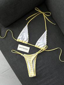 Swim SXY 女款夏季海灘條紋掛脖繫帶性感時尚比基尼兩件式泳衣套裝 - 彩色 - 查看 2