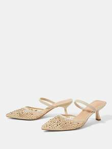 CUCCOO HITCHD Sepatu Hak Tinggi Stiletto Lancip Berhiaskan Rhinestone dan Motif Bunga Elegan untuk Wanita - Kuning - View 3