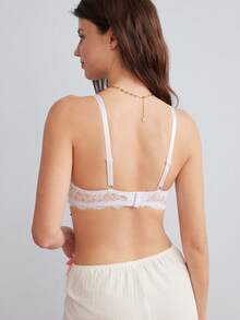 Elorette 1pc Contrast Lace Sexy Push Up Romantic Wire Free Bra For Small Chest Women Lingerie - White - View 2