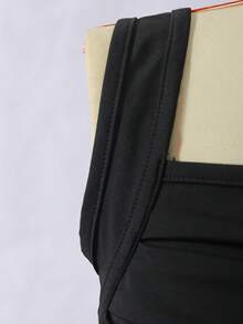 SHEIN 青少年女孩休閒返校純色細肩帶喇叭下擺A字連身裙，附拉鍊 - 黑色 - 查看 4